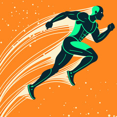Dynamic runner in motion with streaking lines and orange background