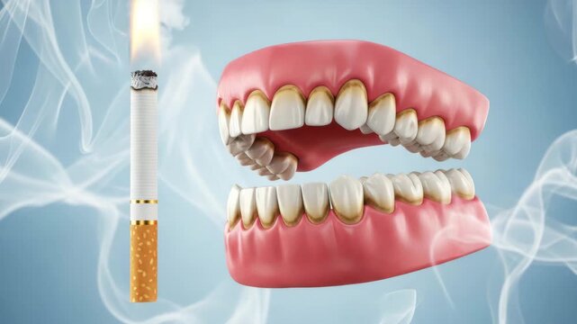 Smoking addiction leads to yellow teeth and severe oral damage