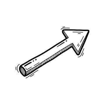 Hand-drawn black and white arrow pointing diagonally upwards on a white background Keywords: arrow, pointing, direction, up, diagonal, hand-drawn, sketch, doodle