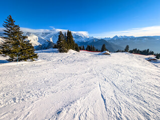 Fototapeta premium Winter ski resort Passy Plaine Joux, Alps, France