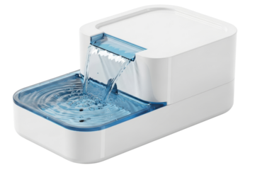 Automatic electric white pet water fountain dispenser on a transparent background