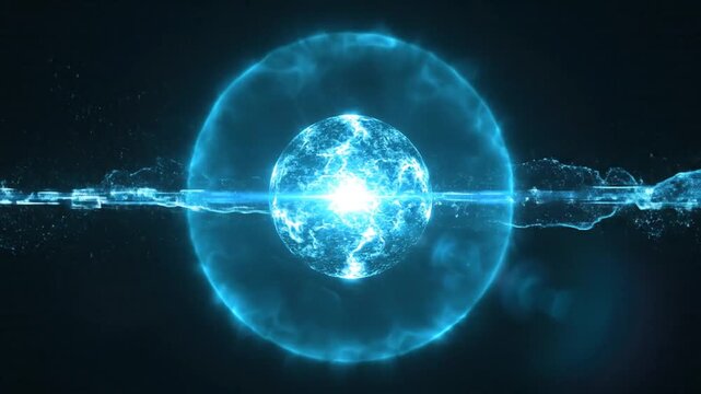 A futuristic blue shooting star with a dynamic energy core and a transparent sphere on a dark background