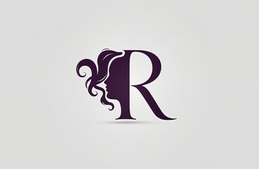 Elegant silhouette of a woman profile merged with the letter R. Flowing hair design suggests beauty salon or spa branding. Minimalist graphic symbol for luxury.