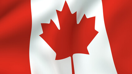 Waving Canadian flag fabric background texture, national symbol of the maple leaf flag