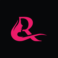 Obraz premium beauty monogram letter r woman silhouette logo design