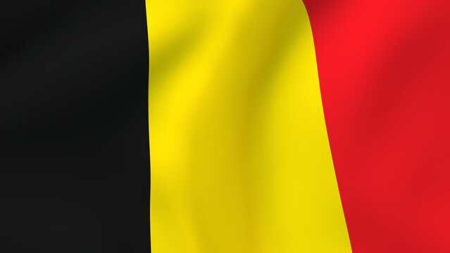 Waving Belgian flag fabric background texture, national symbol of the Kingdom of Belgium