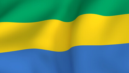 Obraz premium Waving fabric flag of Gabon with horizontal stripes of green, yellow, and blue colors