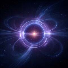 Obraz premium Neutron star surrounded magnetic field glowing rings and energy arcs minimalist cosmic design realistic astrophysical effect