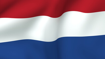 Waving Flag of the Netherlands, Featuring Horizontal Red, White, and Blue Stripes