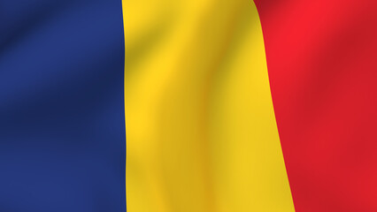 Fototapeta premium Waving Flag of Romania, National Symbol Featuring Vertical Blue, Yellow, and Red Stripes