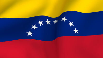 Waving Flag of Venezuela, National Symbol with Yellow, Blue, Red Stripes and Eight Stars