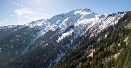 Obraz premium Winter landscape and pistes at Cordon Ski Resort in French Alps