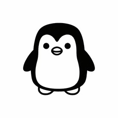 Cute baby penguin cartoon illustration in black and white.