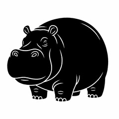 Stylized Black Silhouette of a Hippopotamus Standing.