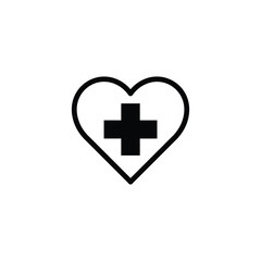 Obraz premium Simple outline heart with medical cross icon for healthcare and wellness