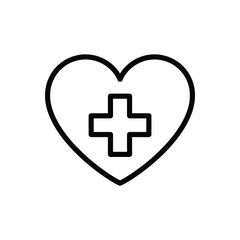 Obraz premium Simple outline heart with medical cross icon for healthcare and wellness