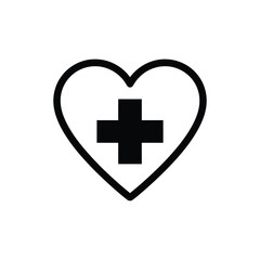 Simple outline heart with medical cross icon for healthcare and wellness