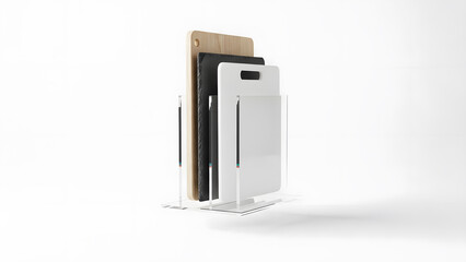 Modern Tablet Collection: A contemporary assortment of sleek, state-of-the-art tablets, each showcasing its unique design and technology in a modern setup.