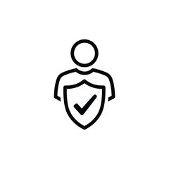 Person holding a shield icon with a checkmark symbolizing security and protection