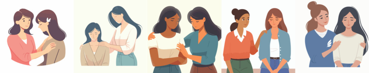 woman gives support to friend with hand on shoulder gesture