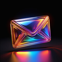 Colorful Neon Envelope Icon, 3D Holographic Email Symbol for Communication, Messaging, and Digital Marketing Concept