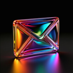 Colorful Neon Envelope Icon, 3D Holographic Email Symbol for Communication, Messaging, and Digital Marketing Concept
