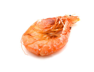 Stack cooked unshelled tiger shrimps isolated on white