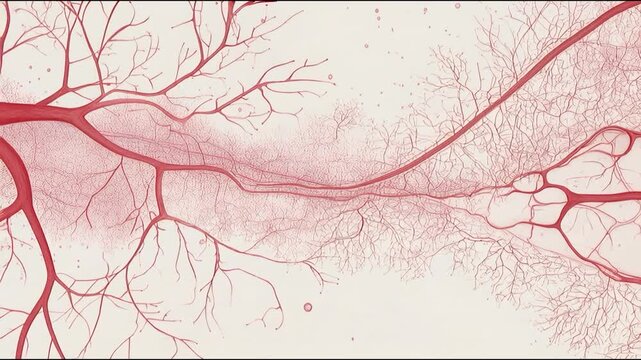 Branching blood vessel network red artery capillary vein medical anatomy biology circulatory system detailed organic pattern science organic network neural pattern branching vein abstract anatomy