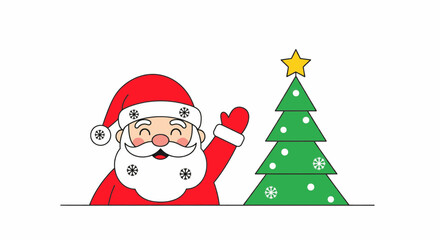 Santa Smiling Beside a Christmas Tree