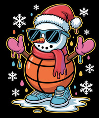 Basketball Snowman Drip Funny Cool Christmas