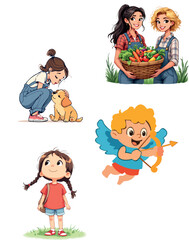Vsai various cartoon characters representing different concepts and activities
