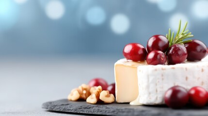 Gourmet Brie Cheese with Cranberries, Walnuts, and Rosemary on Slate