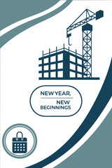 Obraz premium 2027 Poster – New Year, New Beginnings Design with Crane, Building, and Calendar Icons