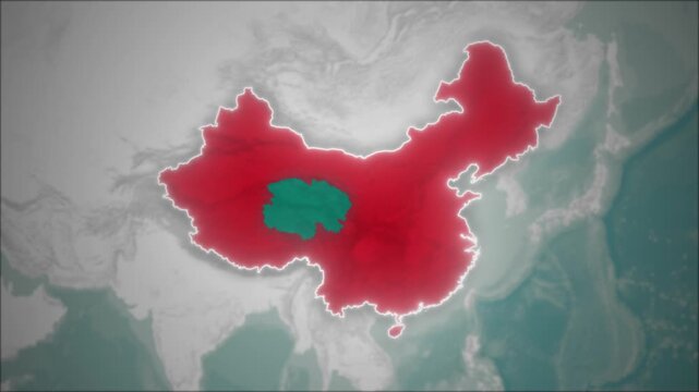 Animated Map of China Highlighting Qinghai Province on World Map Background