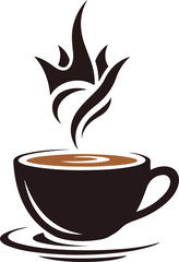 Stylized hot coffee cup with abstract steam design vector logo