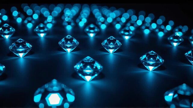 Video A collection of blue diamonds arranged neatly on a table, perfect for jewelry or luxury settings
