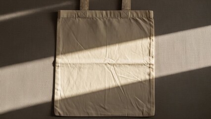 Beige Tote Bag Mockup Sunlight Shadow Flat Lay