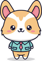 Fototapeta premium Adorable cartoon corgi dog wearing a blue shirt and tie ready for business, Generative Ai