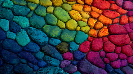 Colorful stones forming rainbow pattern textured background