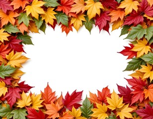 Obraz premium Colorful Autumn Leaves Framing A Blank White Space Perfect For Seasonal Greetings Or Invitations