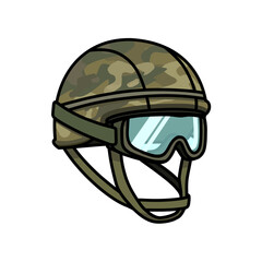 Obraz premium Military Camouflage Combat Helmet, Cartoon PNG Illustration.