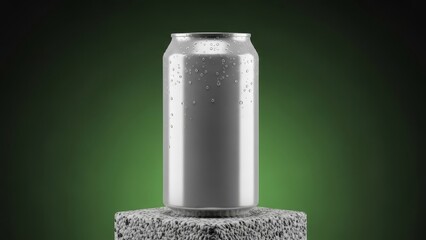 Cold Aluminum Can with Condensation on Stone Surface