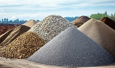 Pile of gravel aggregate construction material stock in construction site