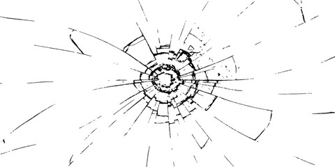 Shattered glass effect with radial cracks and central impact hole texture