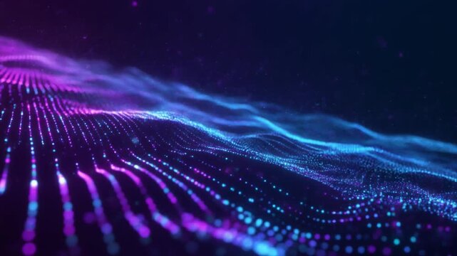 Abstract digital wave pattern in blue and purple hues, suitable for technology backgrounds, digital designs, web graphics, and futuristic concepts.