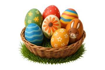  Colorful Spring Egg Art Display Isolated on a Transparent Background