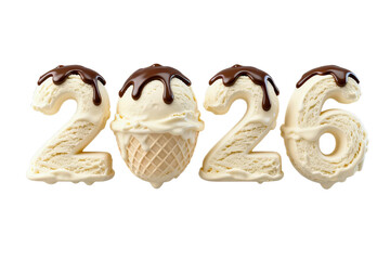 [Transparent Background PNG]Delicious ice cream forming the numbers 2026 for a sweet new year