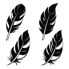 Obraz premium Four detailed black feather icons are artistically arranged on a white background