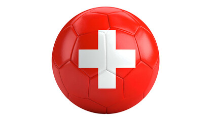 Obraz premium A red soccer ball features the Swiss flag prominently displayed on a black background