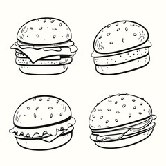 Four doodle style hand drawn burgers are presented in a arrangement clearly